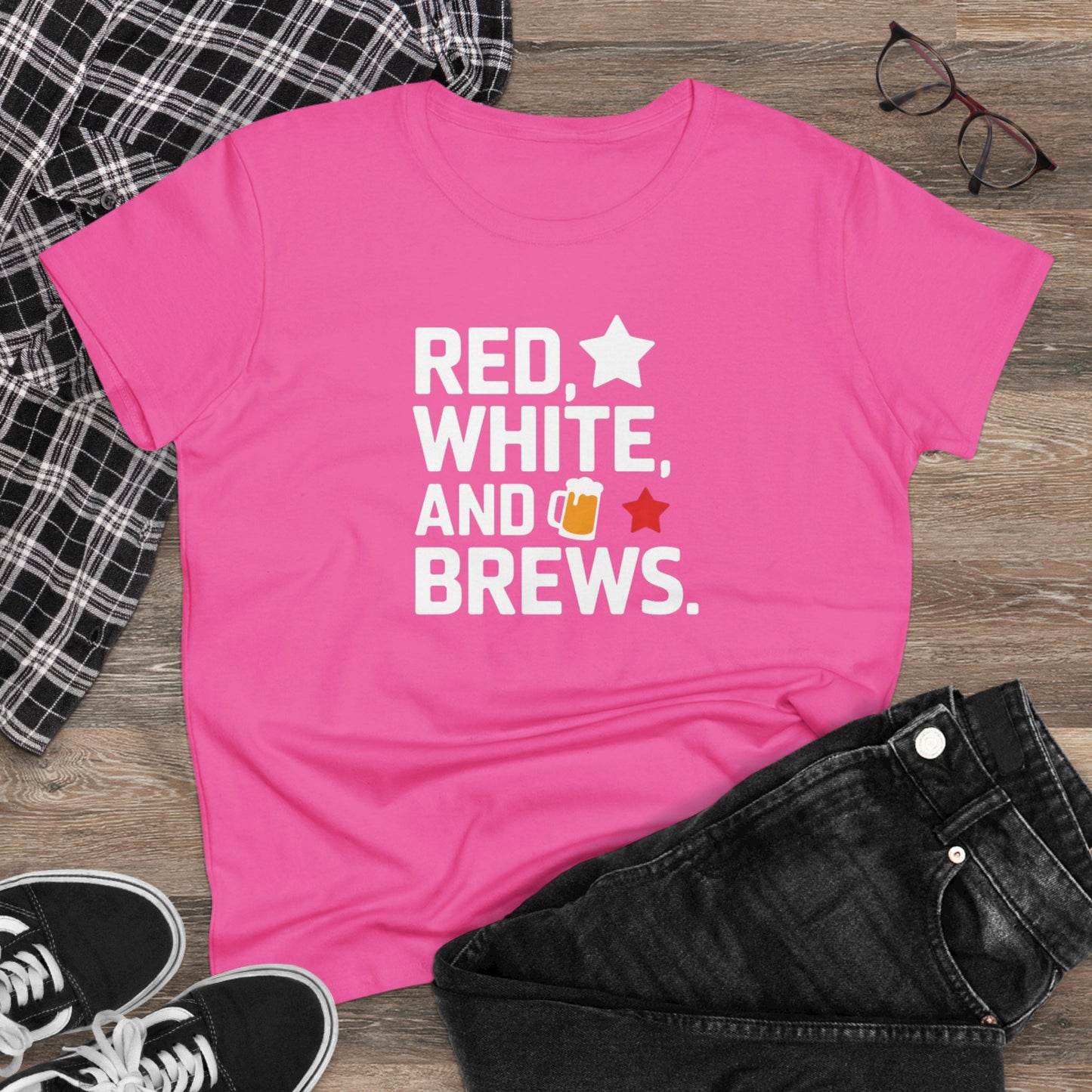 women's t-shirt, women's tee, funny gift, red white and brews!