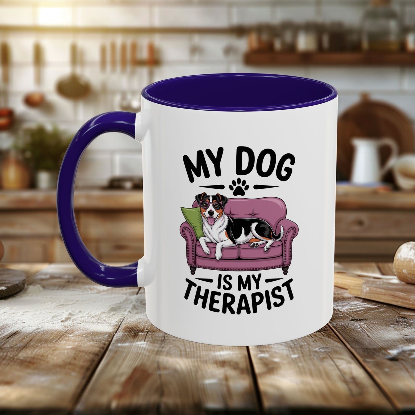 colorful mugs (11oz, 15oz) - my dog is my therapist | funny dog lover gift | cute pet quote design