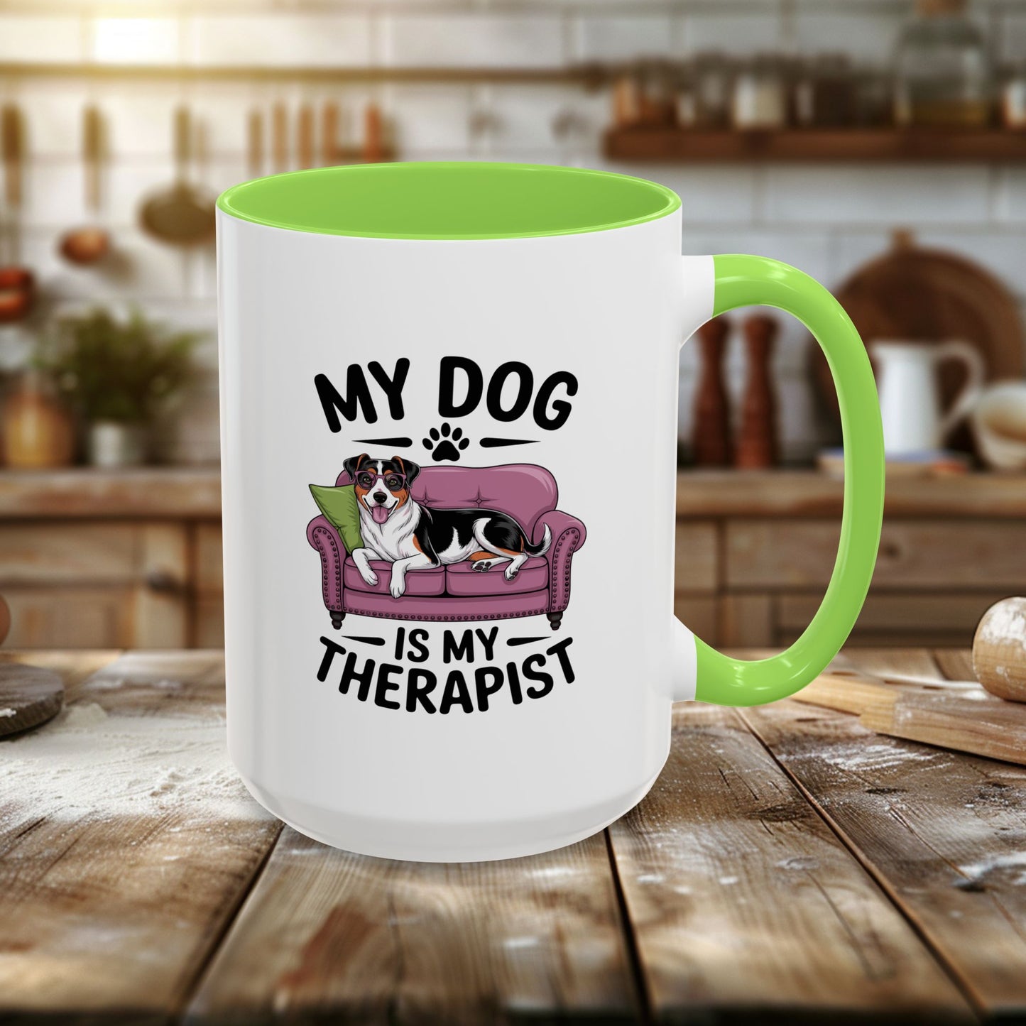 colorful mugs (11oz, 15oz) - my dog is my therapist | funny dog lover gift | cute pet quote design