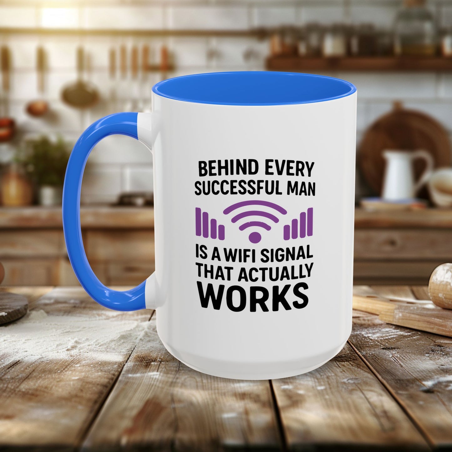 colorful mugs (11oz, 15oz) - behind every successful man is a wifi signal that works