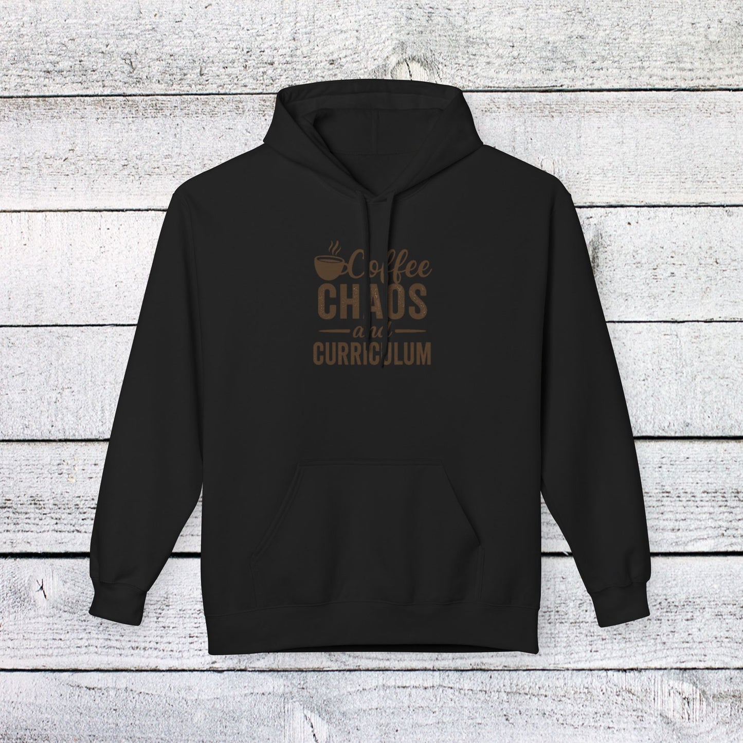 unisex softstyle hoodie - coffee, chaos, and curriculum design. teachers with attitude.