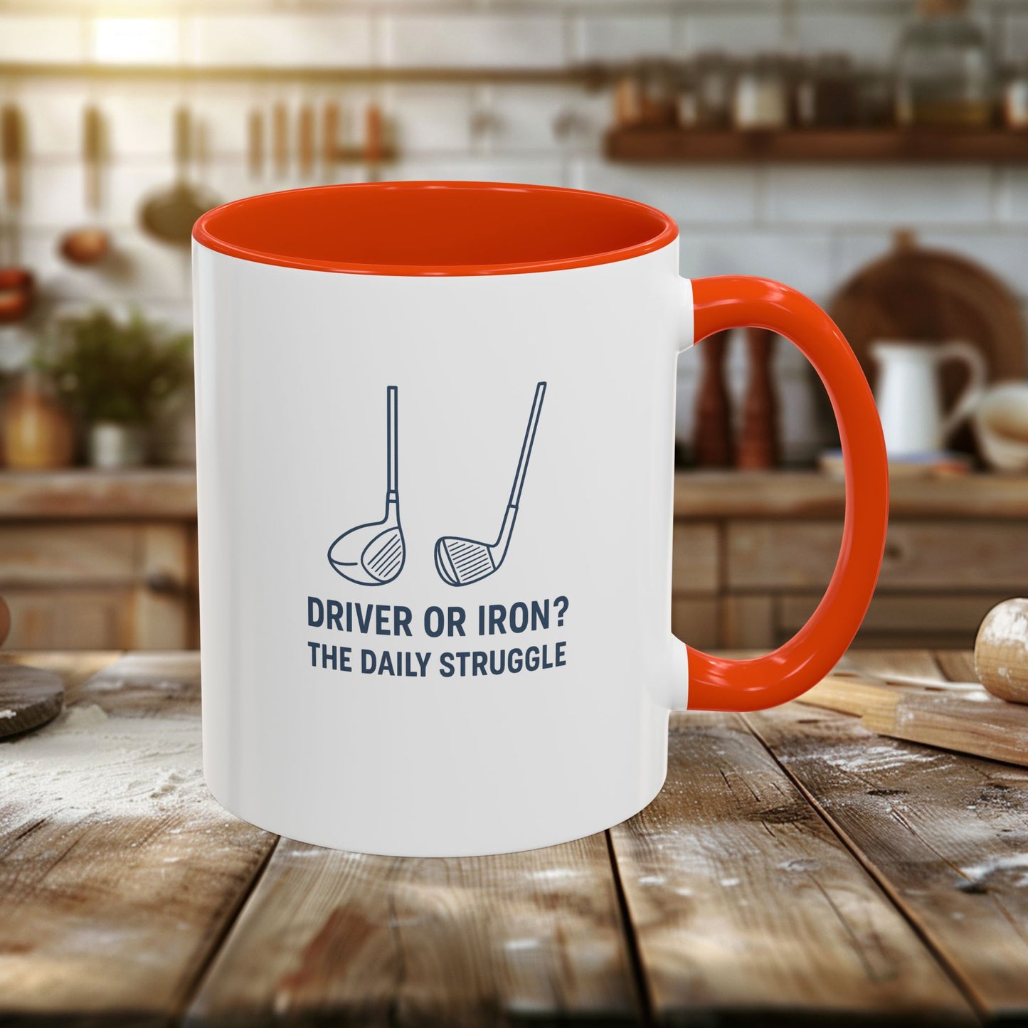 colorful golf mug - driver or iron? the daily struggle