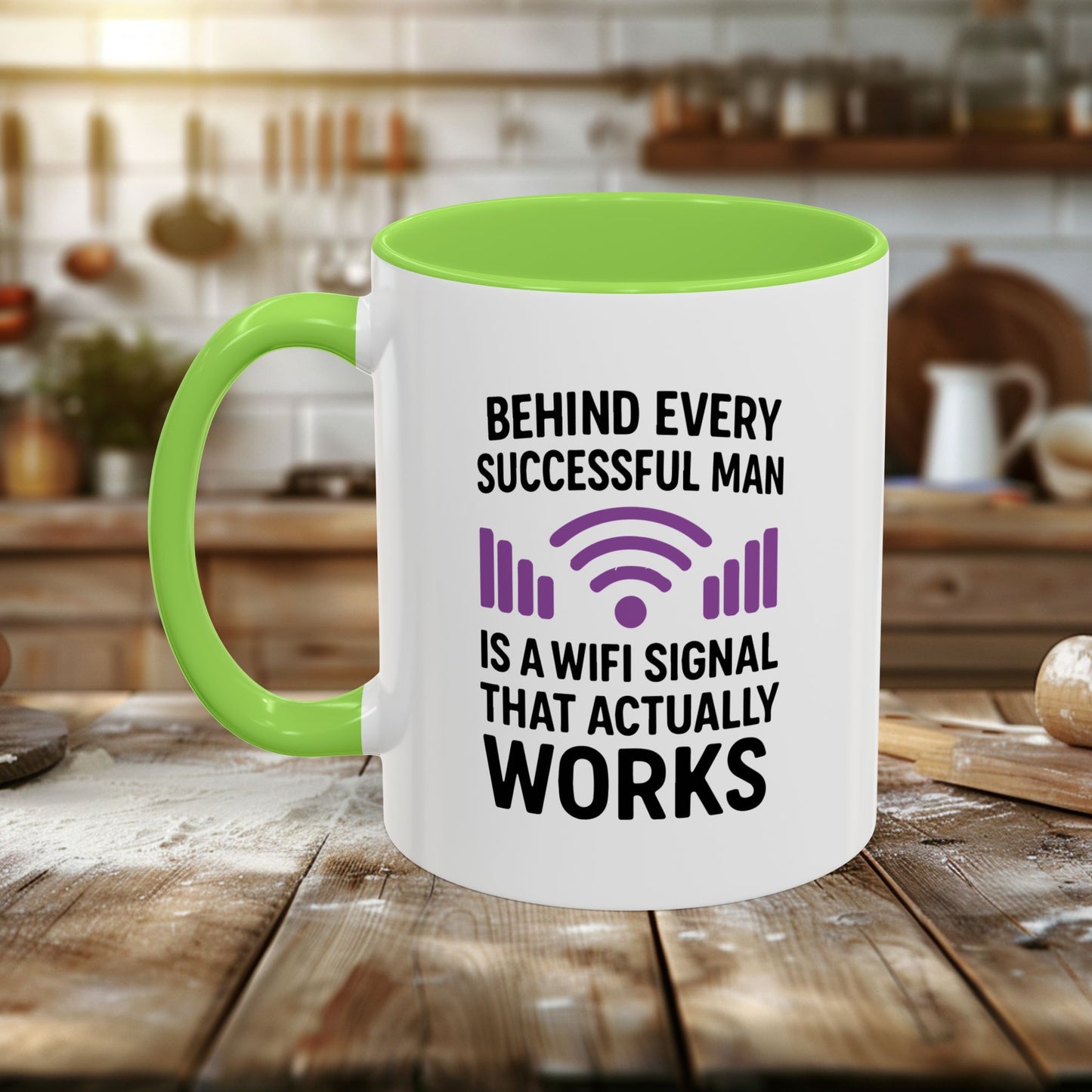 colorful mugs (11oz, 15oz) - behind every successful man is a wifi signal that works