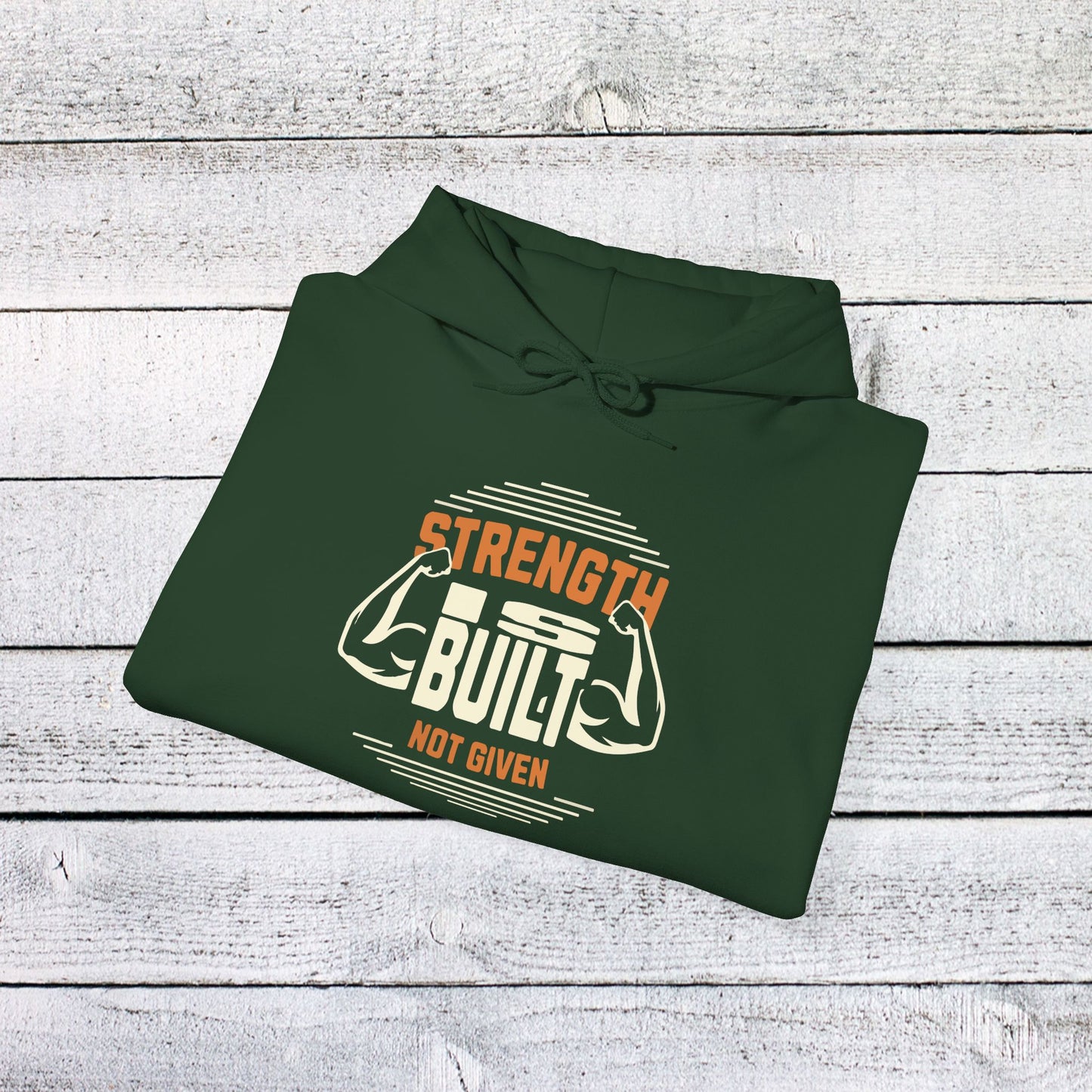 unisex heavy blend™ hooded sweatshirt - strength is built not given - motivational gym quote
