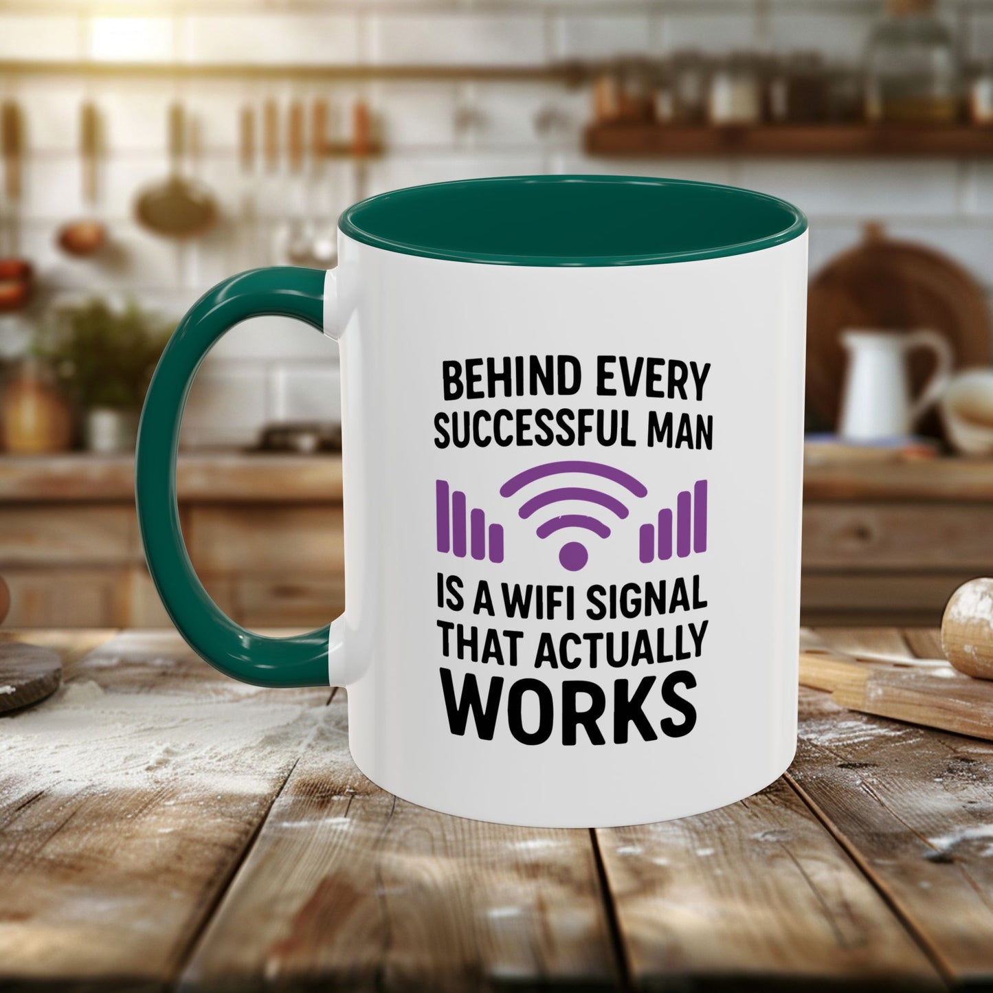 colorful mugs (11oz, 15oz) - behind every successful man is a wifi signal that works