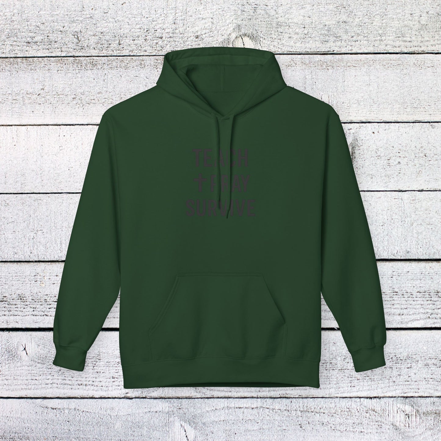 unisex softstyle hoodie - teach, pray, survive design. teachers with attitude.