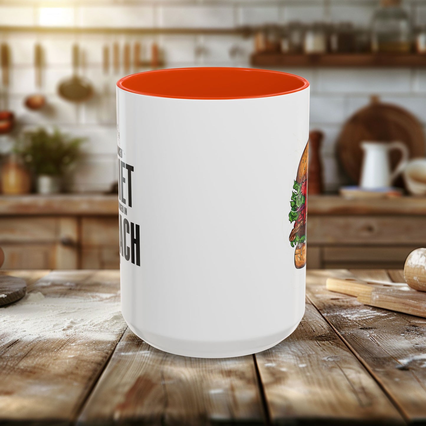 colorful mugs (11oz, 15oz) - a balanced diet is a burger in each hand - funny food quote