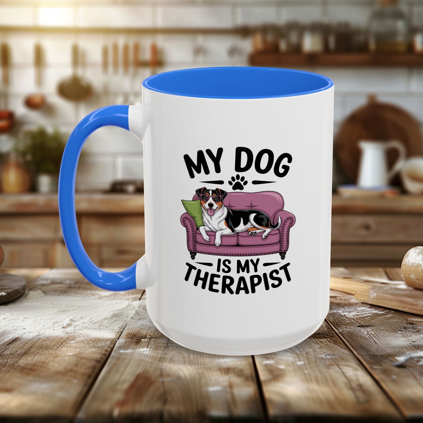 colorful mugs (11oz, 15oz) - my dog is my therapist | funny dog lover gift | cute pet quote design