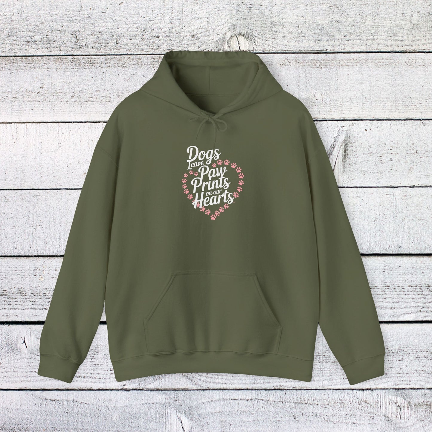 unisex heavy blend™ hooded sweatshirt - dogs leave paw prints on our hearts | funny dog lover gift | cute pet quote design