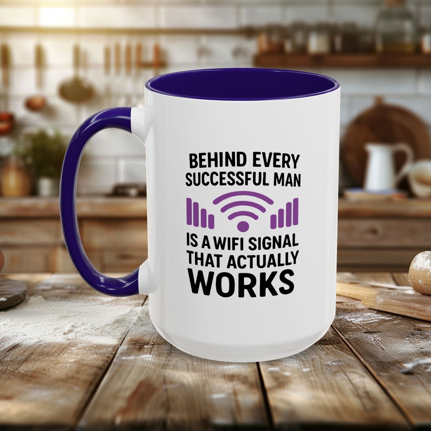 colorful mugs (11oz, 15oz) - behind every successful man is a wifi signal that works