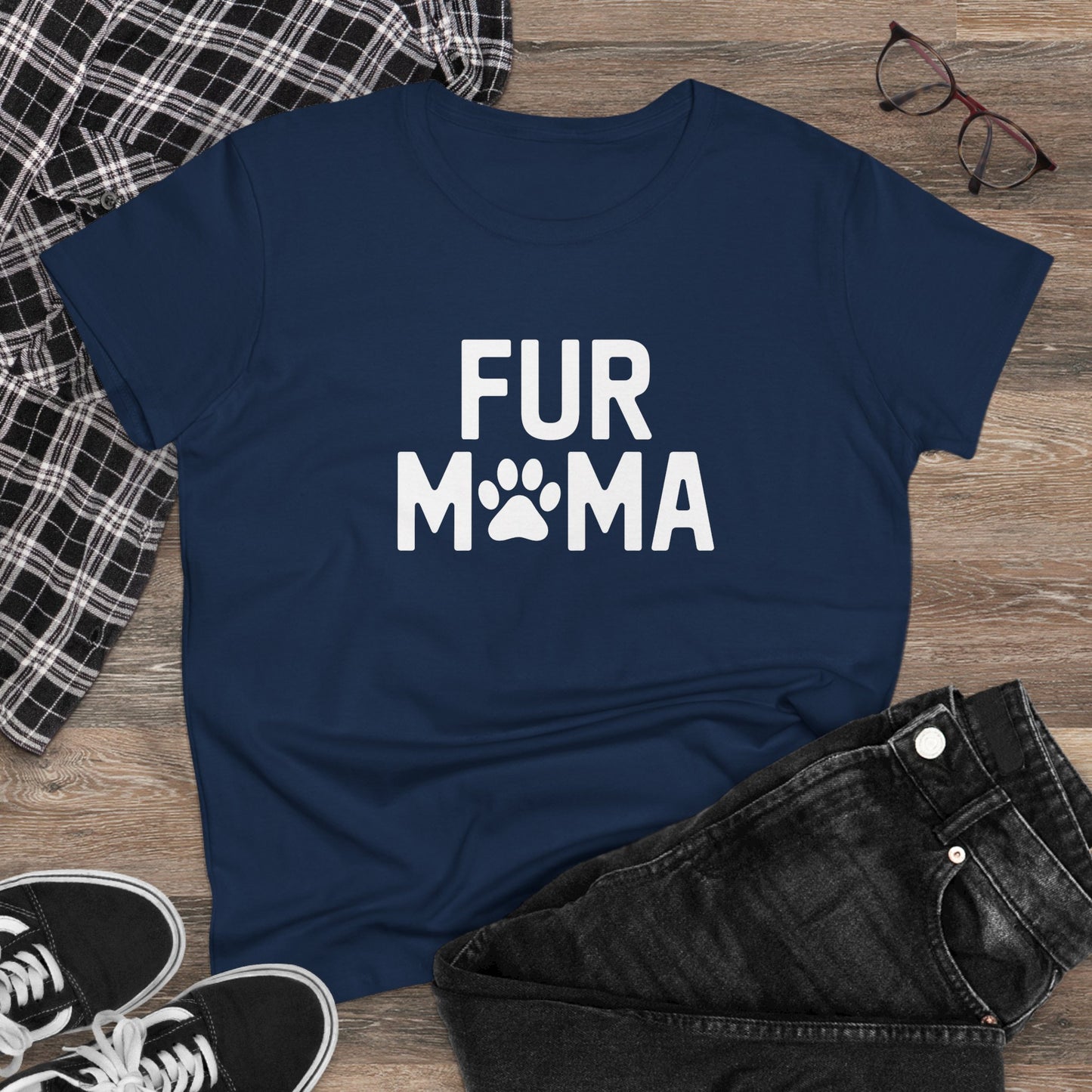women's midweight cotton tee - fur muma | funny dog lover gift | cute pet quote design