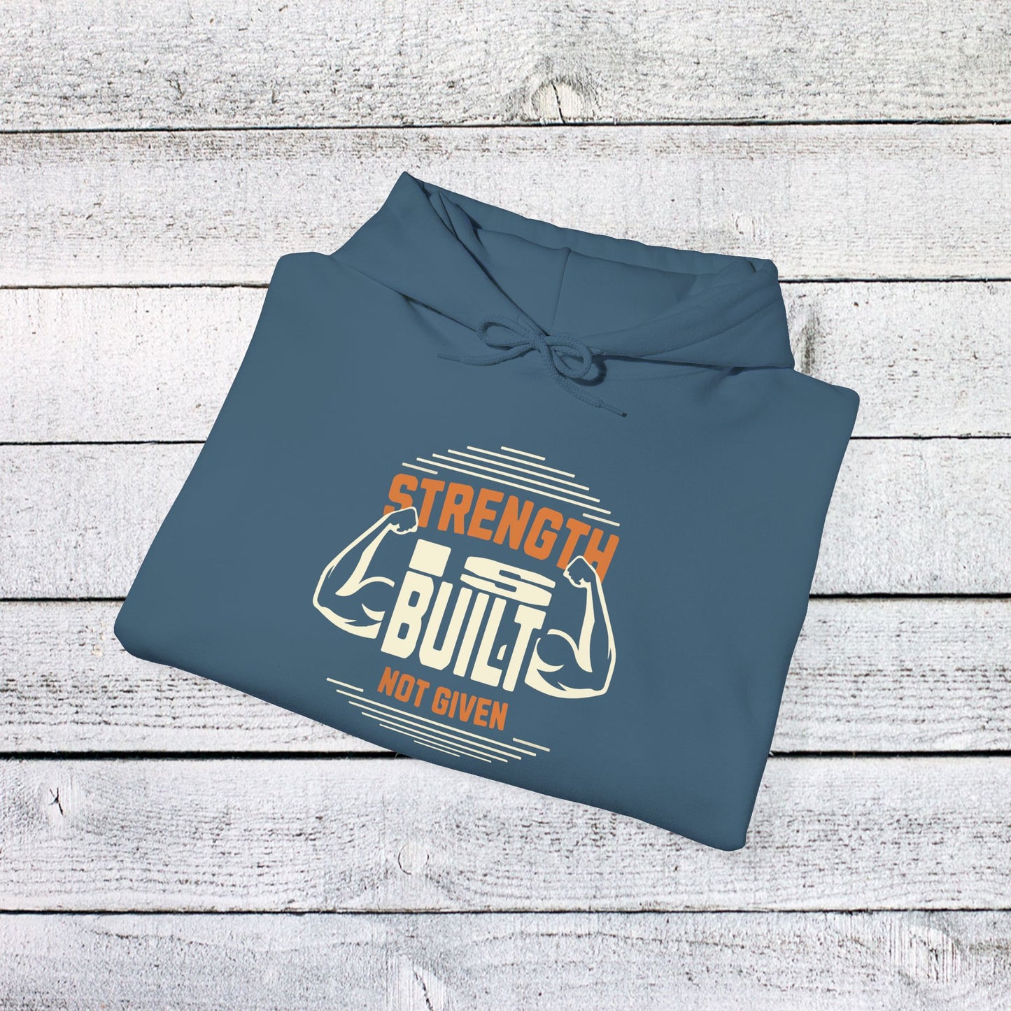 unisex heavy blend™ hooded sweatshirt - strength is built not given - motivational gym quote