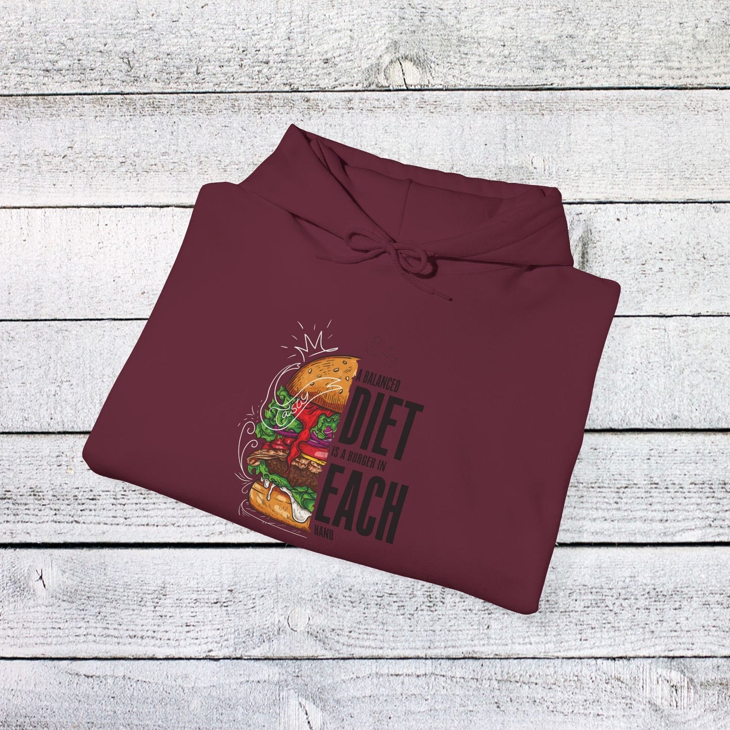 unisex heavy blend™ hooded sweatshirt - a balanced diet is a burger in each hand - funny food quote