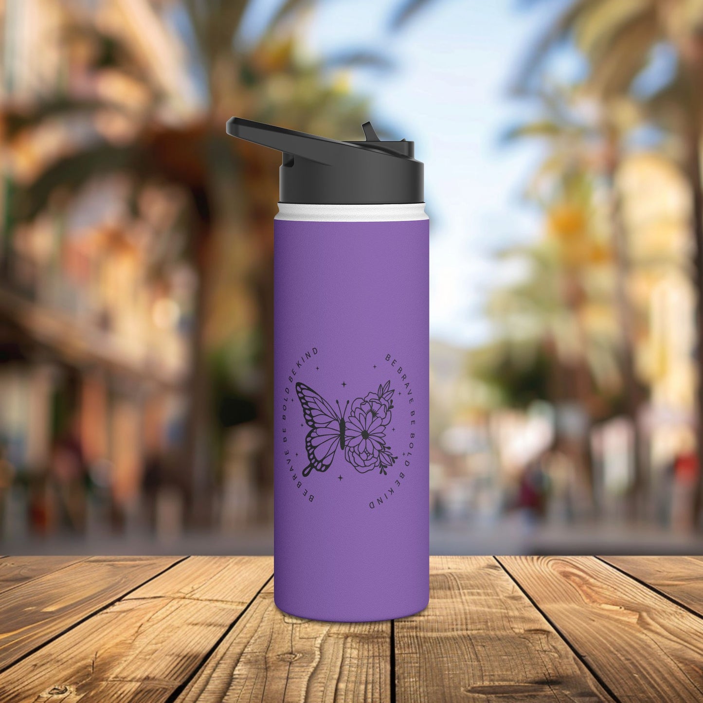 stainless steel water bottle, standard lid - be brave, be bold, be kind - courageous kindness quote