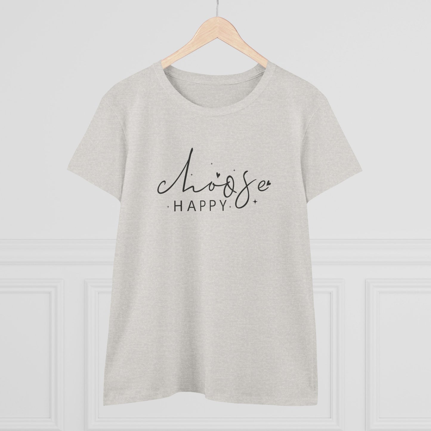 women's midweight cotton tee - choose happy - positive mindset quote