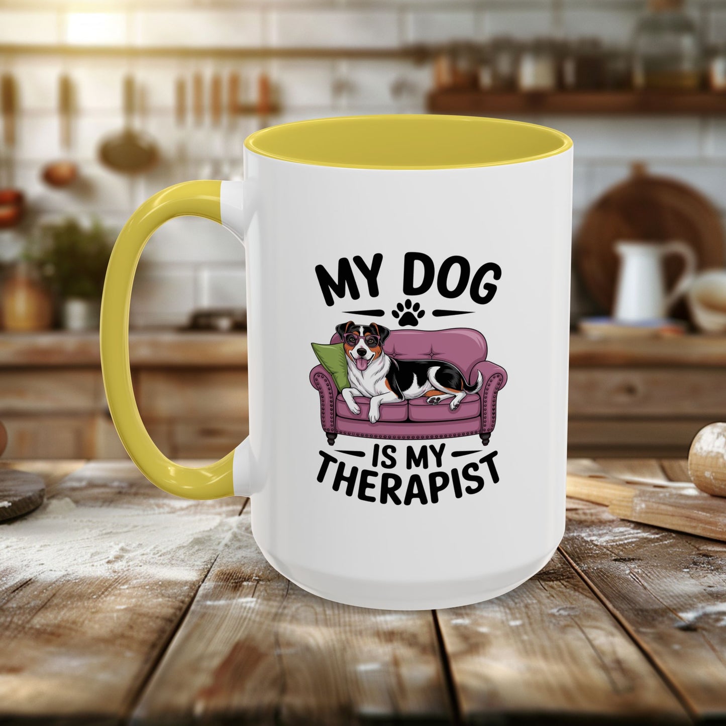colorful mugs (11oz, 15oz) - my dog is my therapist | funny dog lover gift | cute pet quote design
