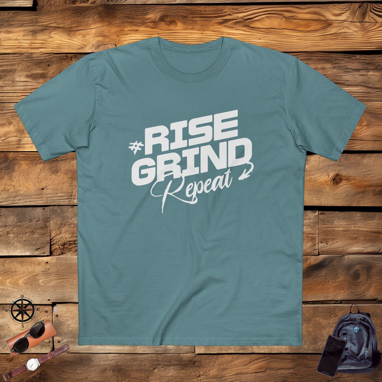 adult staple tee - rise, grind, repeat - hustle daily motivation