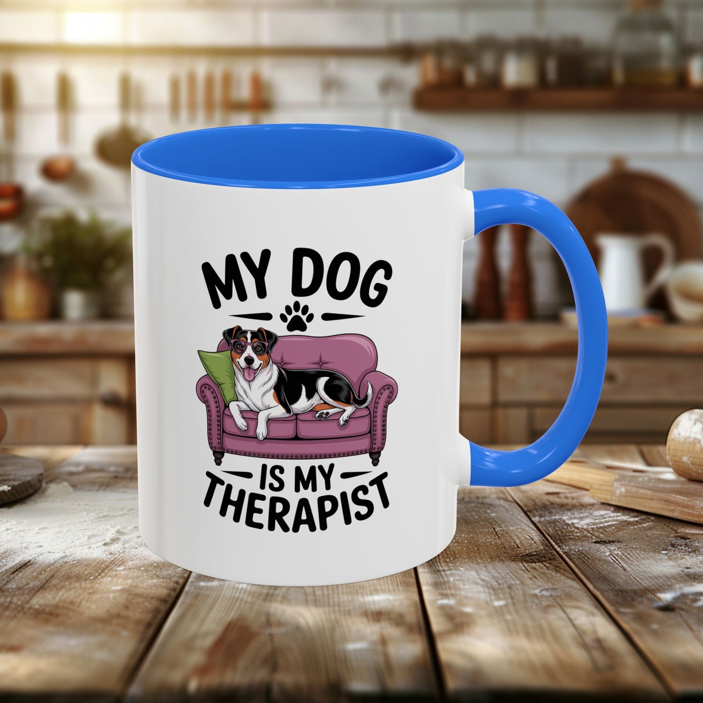 colorful mugs (11oz, 15oz) - my dog is my therapist | funny dog lover gift | cute pet quote design