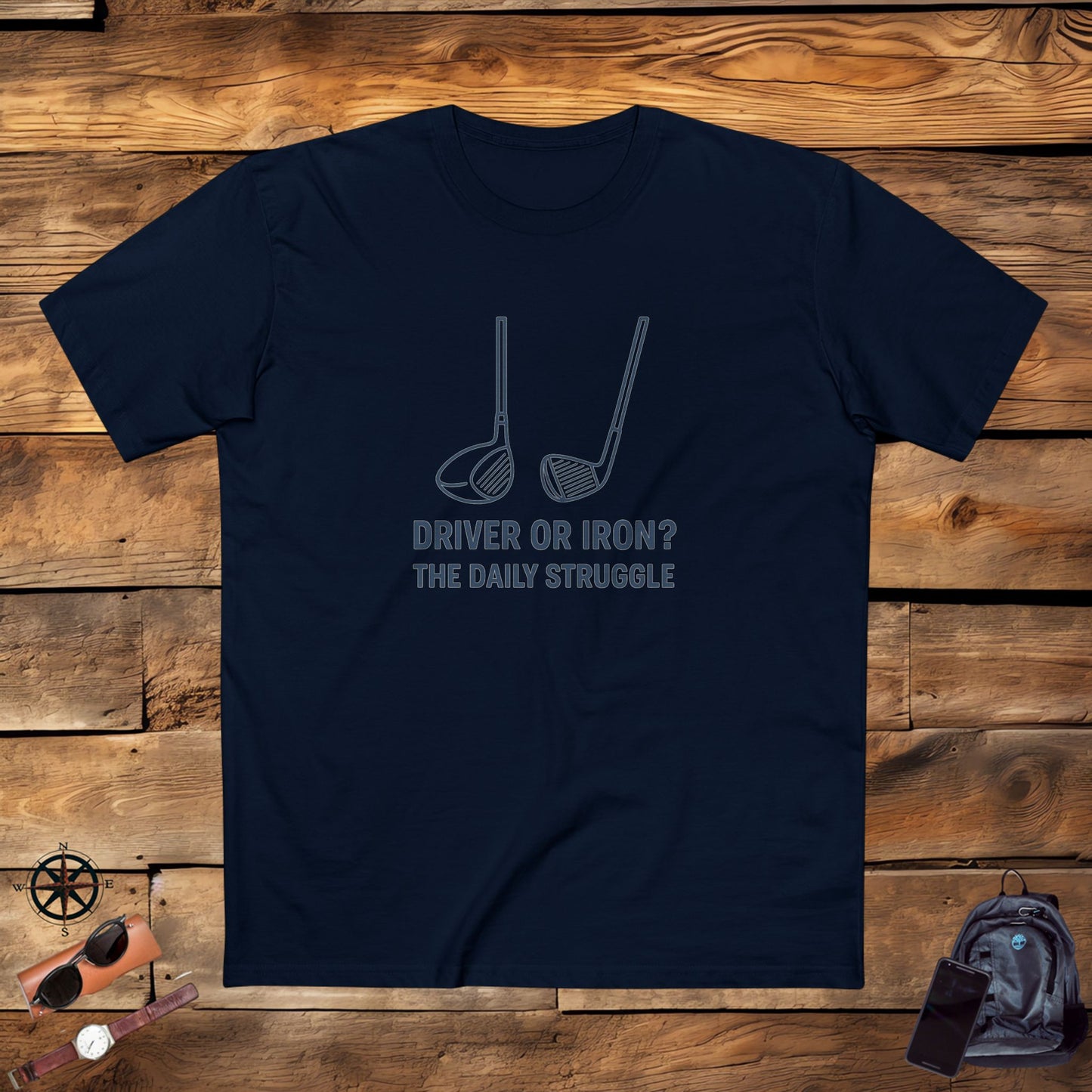 men's stable tee: driver or iron? the daily struggle. golf t-shirt.