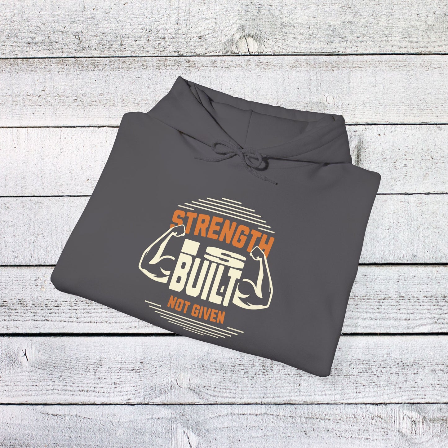 unisex heavy blend™ hooded sweatshirt - strength is built not given - motivational gym quote