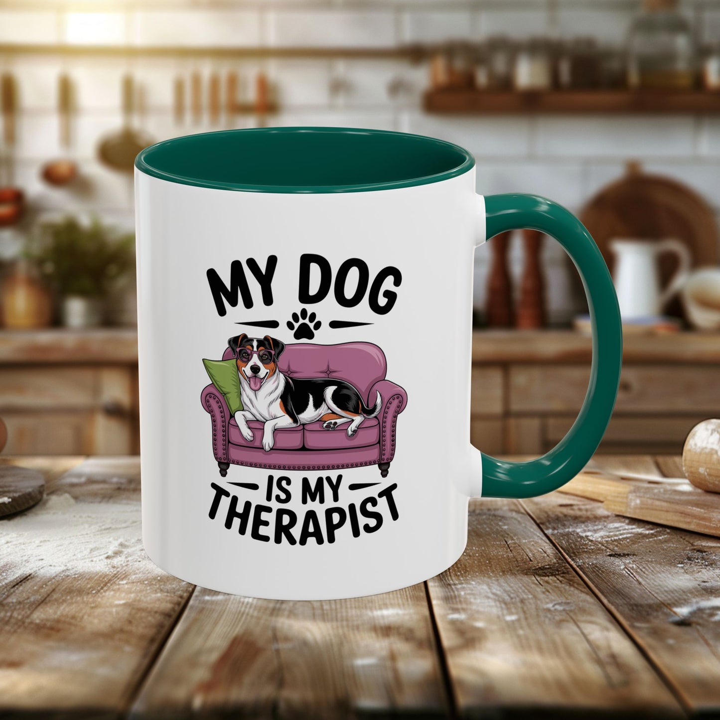 colorful mugs (11oz, 15oz) - my dog is my therapist | funny dog lover gift | cute pet quote design
