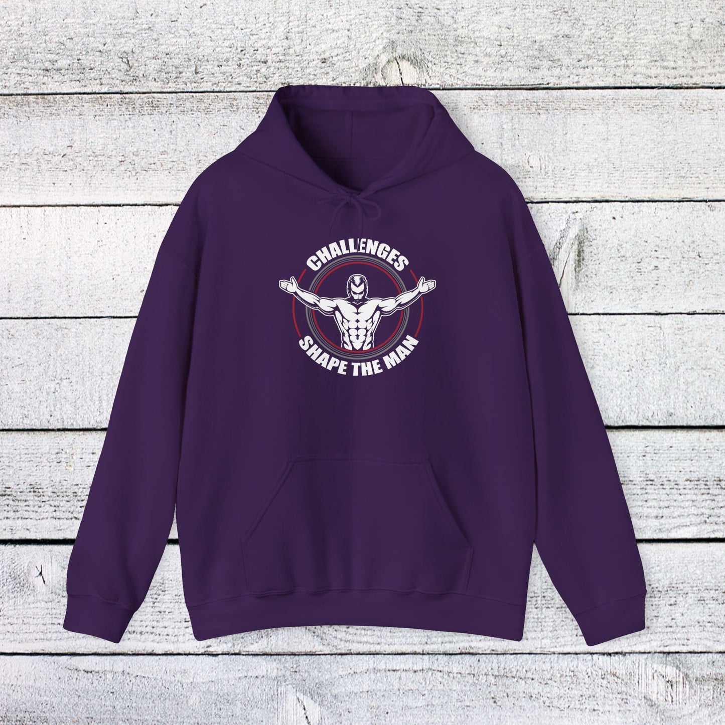 unisex heavy blend™ hooded sweatshirt - challenges shape the man - grit and growth quote