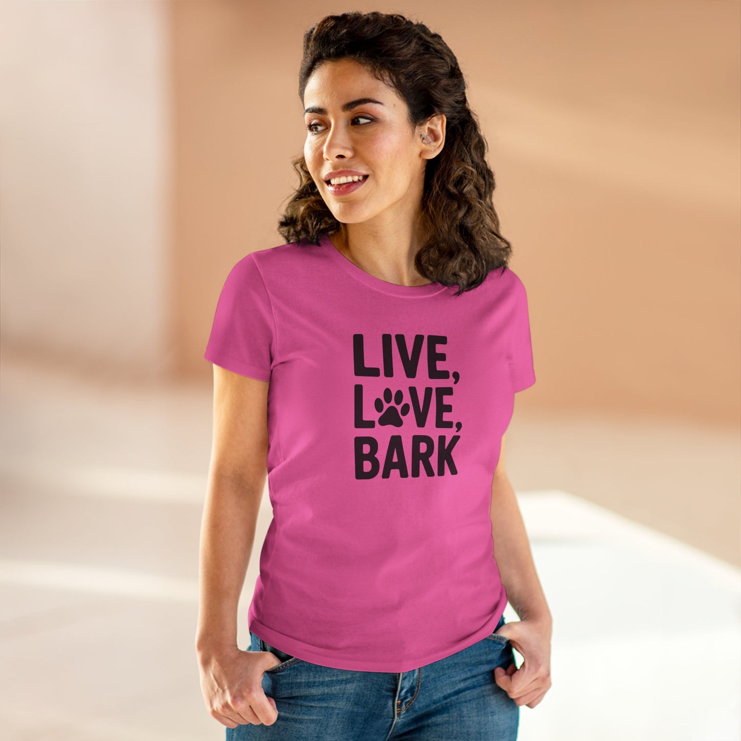 women's midweight cotton tee - live love bark | funny dog lover gift | cute pet quote design