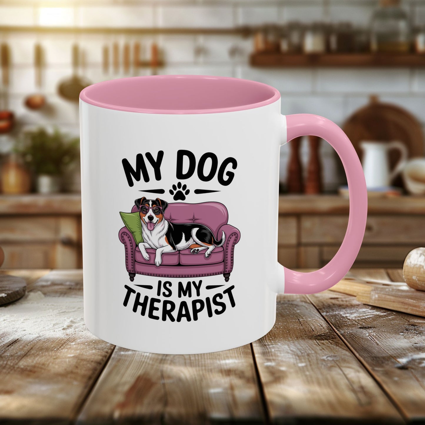colorful mugs (11oz, 15oz) - my dog is my therapist | funny dog lover gift | cute pet quote design