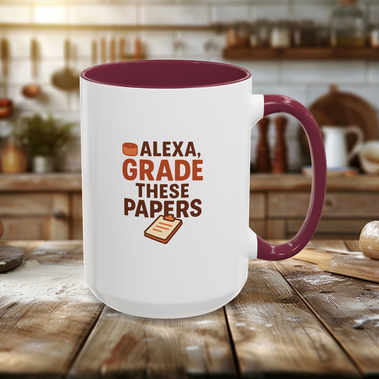 funny coffee mug - 'alexa, grade these papers' - colorful ceramic cup for teachers and students. teachers with attitude.