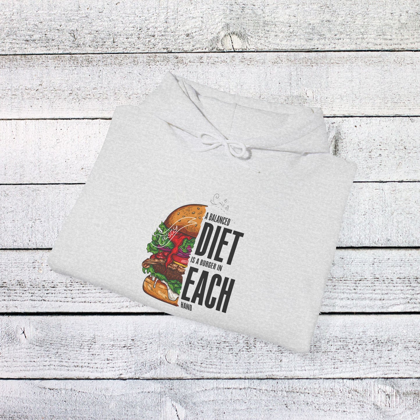 unisex heavy blend™ hooded sweatshirt - a balanced diet is a burger in each hand - funny food quote