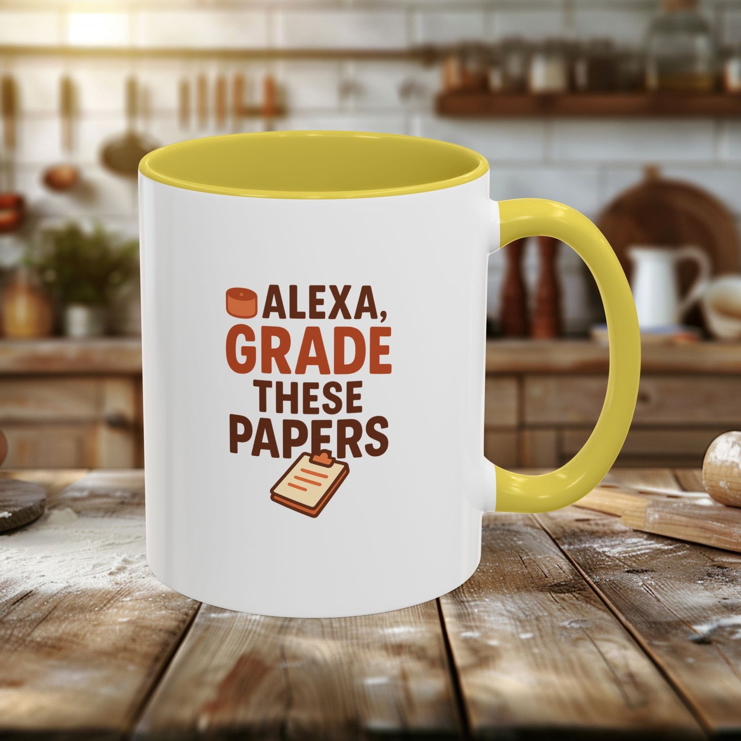 funny coffee mug - 'alexa, grade these papers' - colorful ceramic cup for teachers and students. teachers with attitude.