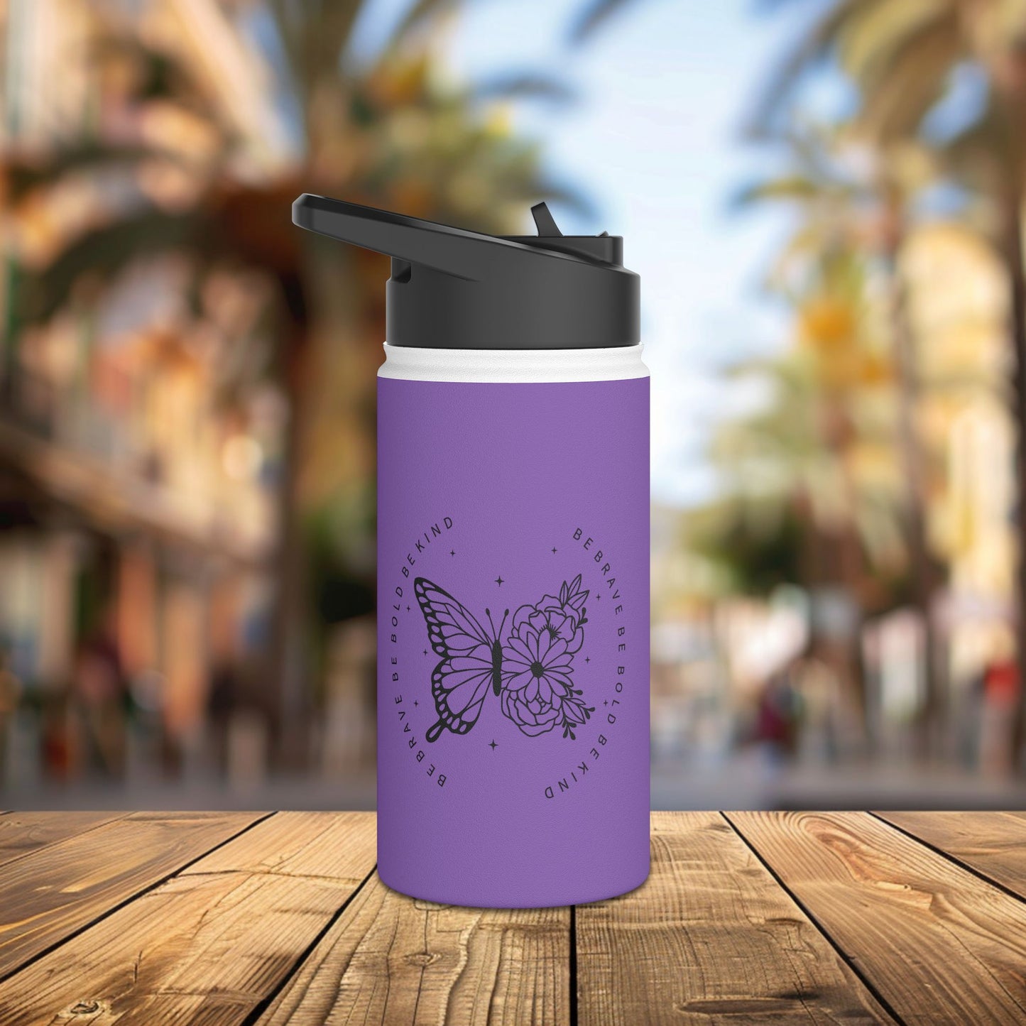 stainless steel water bottle, standard lid - be brave, be bold, be kind - courageous kindness quote