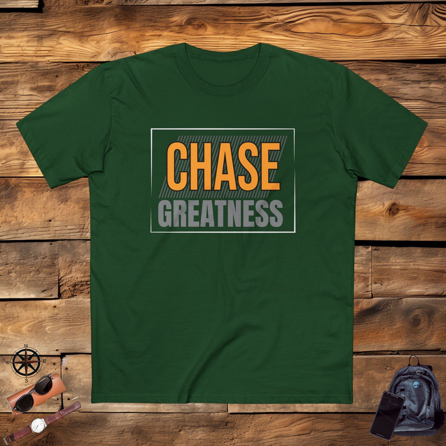 adult staple tee - chase greatness - bold motivation quote