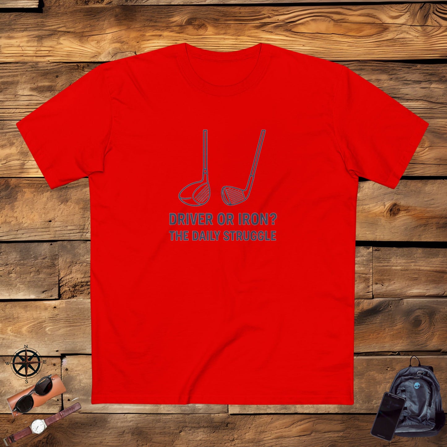 men's stable tee: driver or iron? the daily struggle. golf t-shirt.