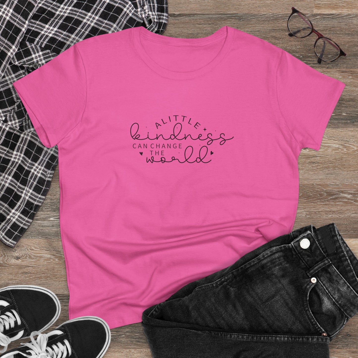 women's midweight cotton tee - a little kindness, a little less judgment - kindness quote