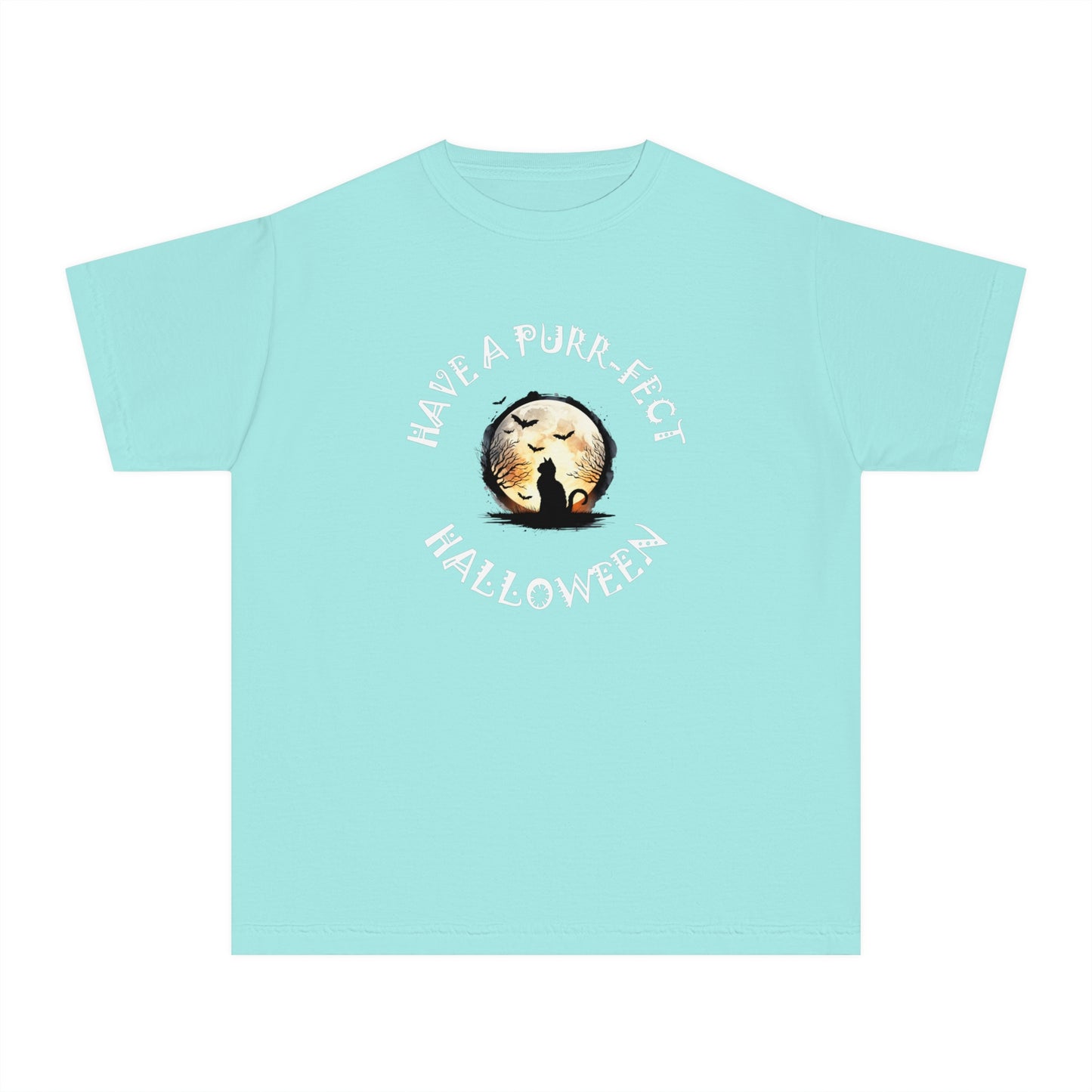 youth t-shirt, girls tee, cat lovers halloween - have a purr_fect halloween