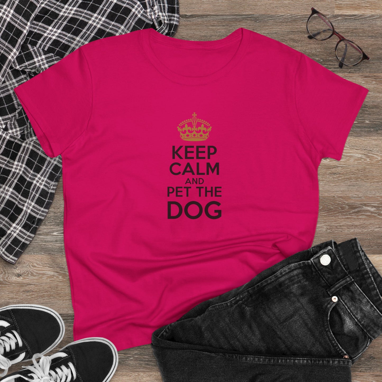 women's midweight cotton tee - keep calm and pet the dog | funny dog lover gift | cute pet quote design