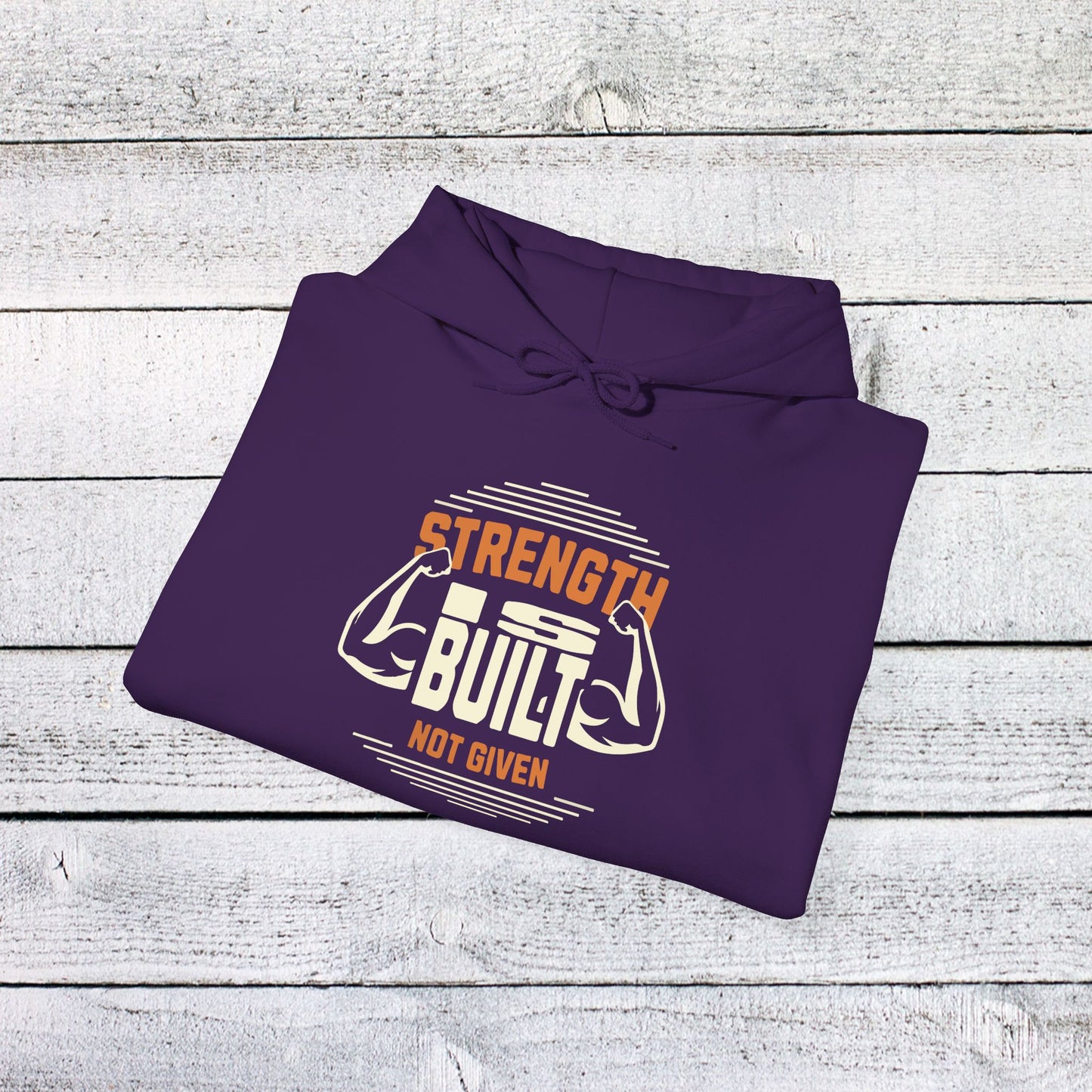 unisex heavy blend™ hooded sweatshirt - strength is built not given - motivational gym quote