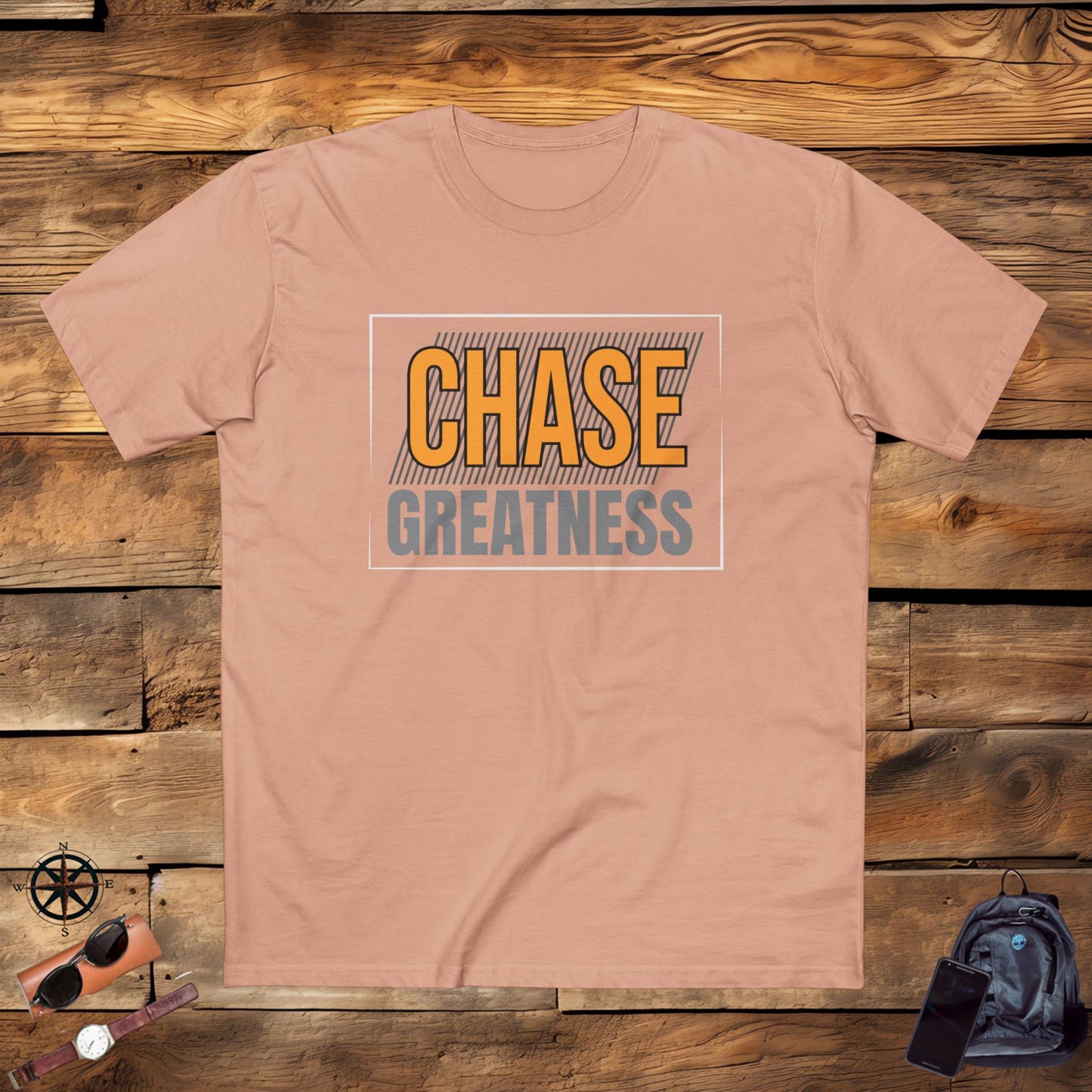 adult staple tee - chase greatness - bold motivation quote