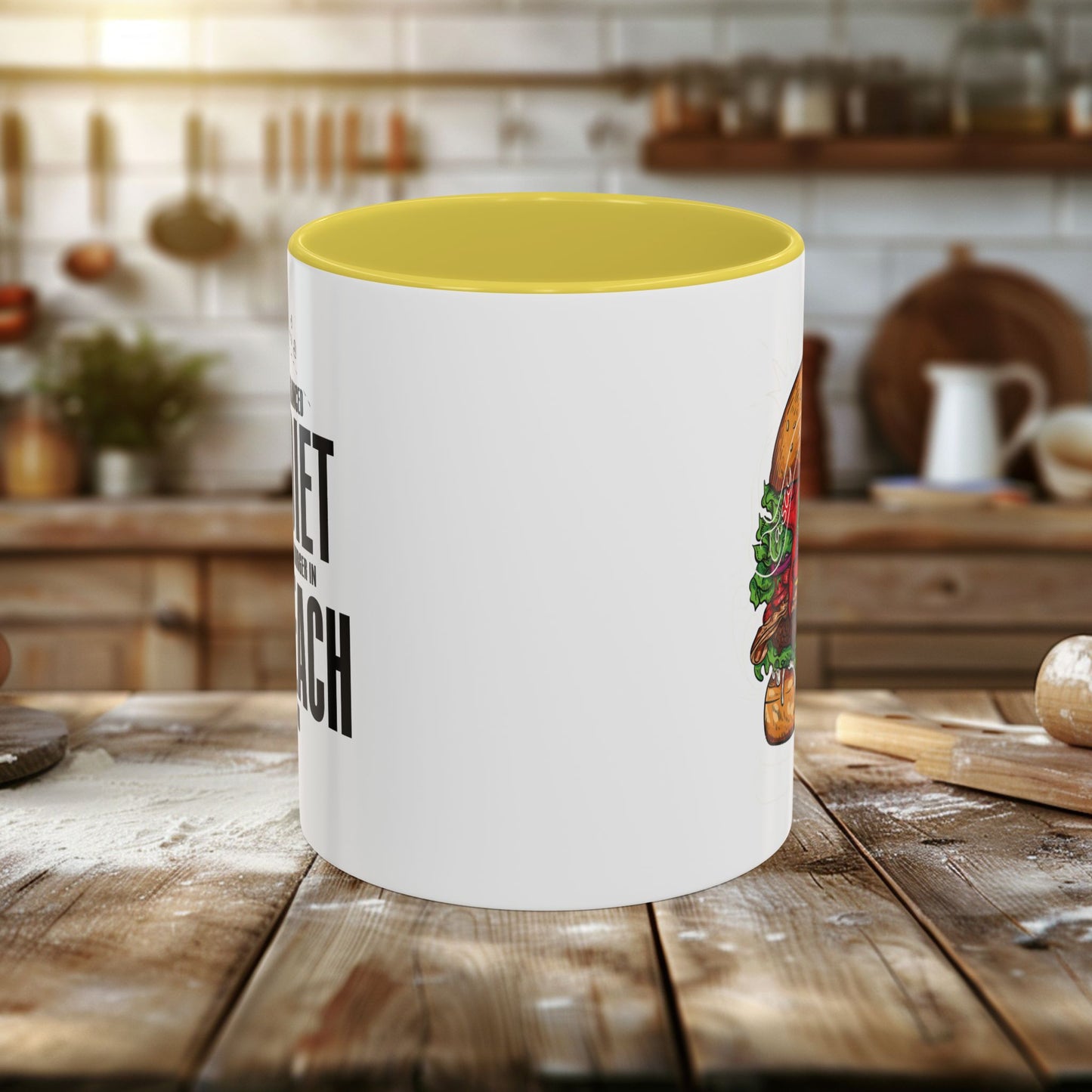 colorful mugs (11oz, 15oz) - a balanced diet is a burger in each hand - funny food quote