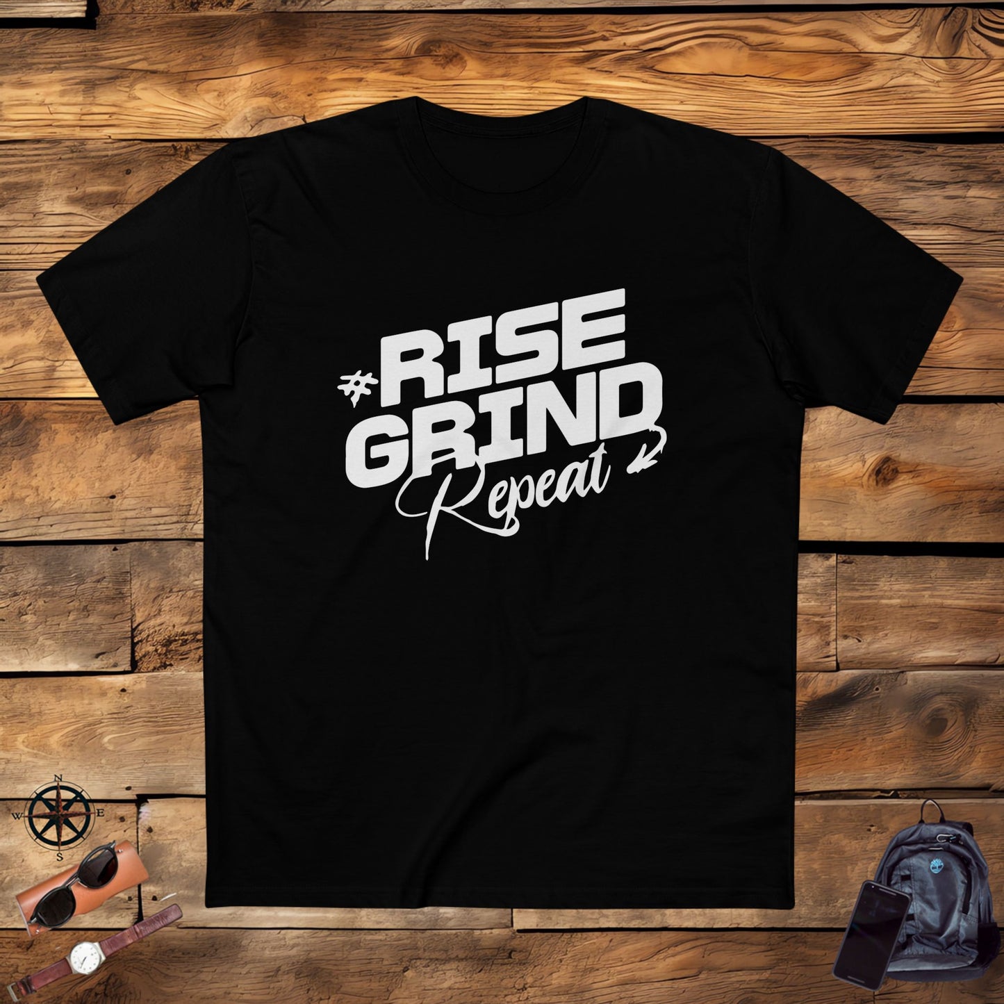 adult staple tee - rise, grind, repeat - hustle daily motivation