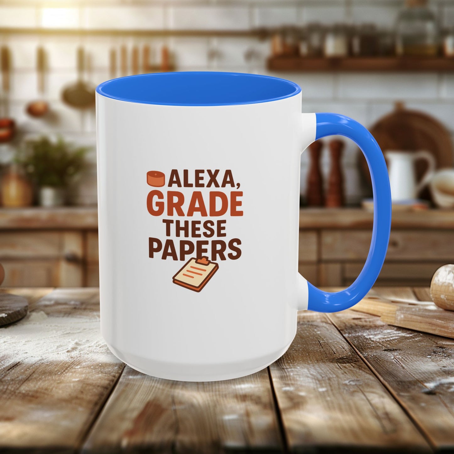 funny coffee mug - 'alexa, grade these papers' - colorful ceramic cup for teachers and students. teachers with attitude.