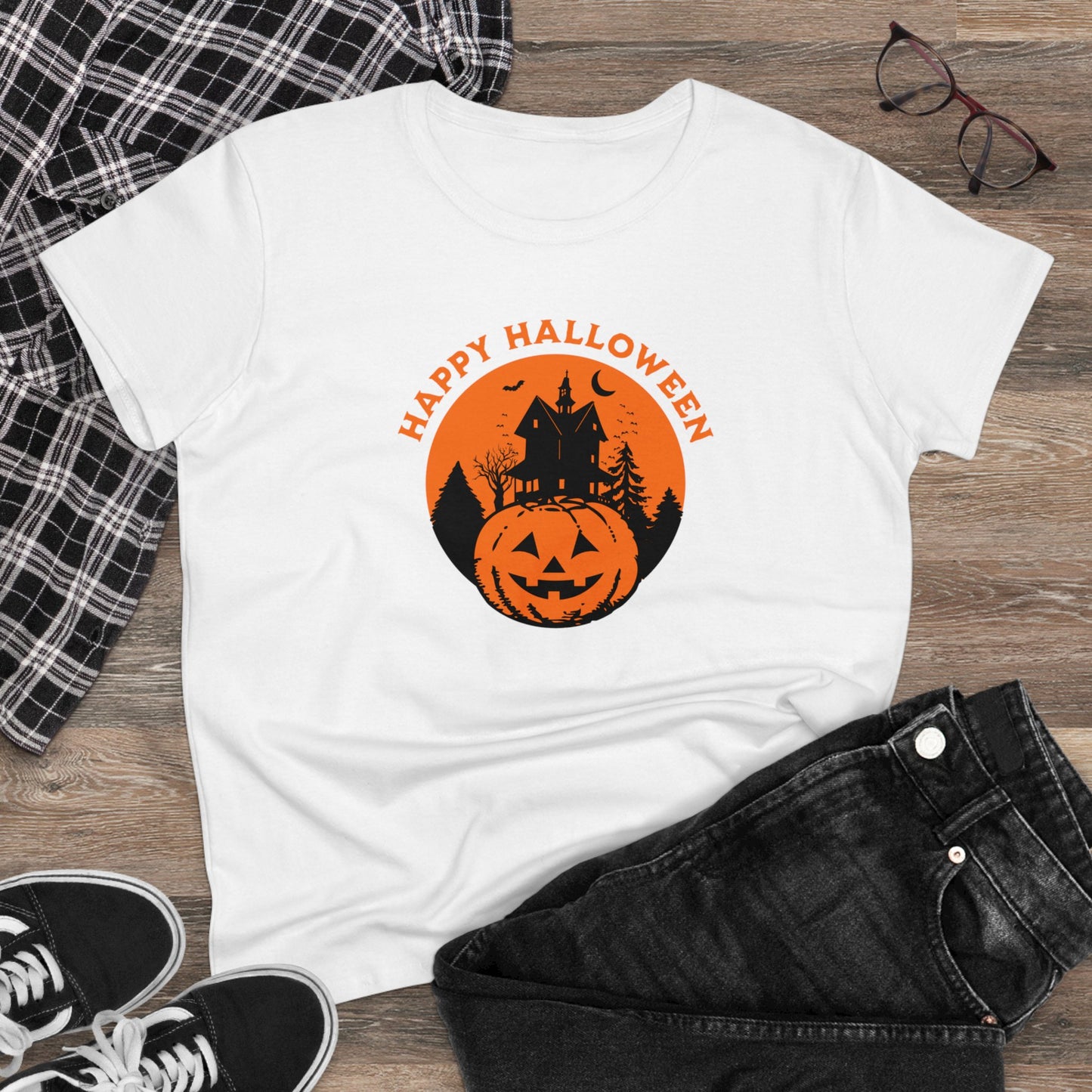 women halloween t-shirt, women tee, halloween gift, jack o'lantern - haunted halloween