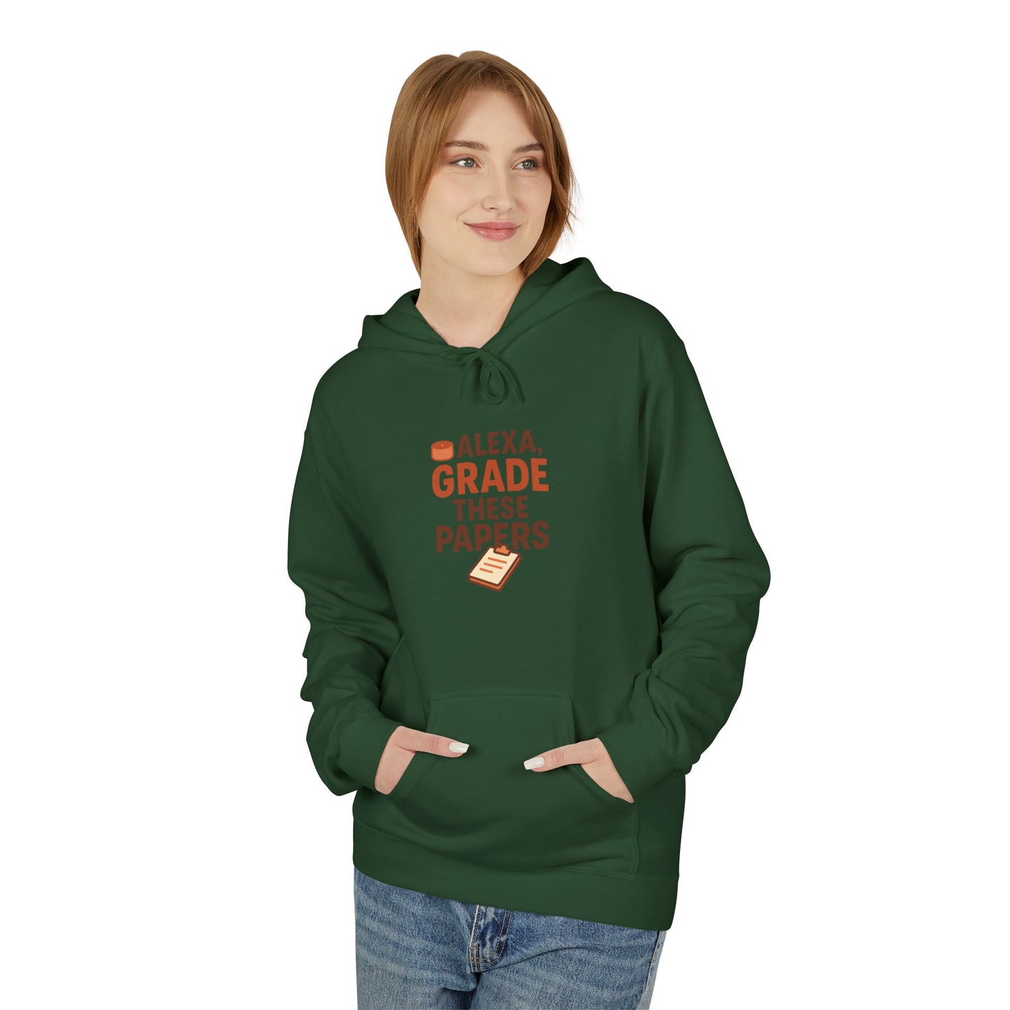 unisex softstyle hoodie - fun 'alexa, grade these papers' design. teachers with attitude.