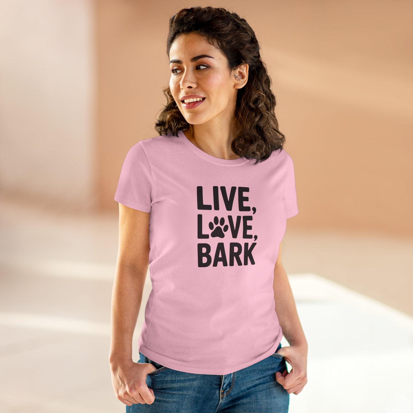 women's midweight cotton tee - live love bark | funny dog lover gift | cute pet quote design