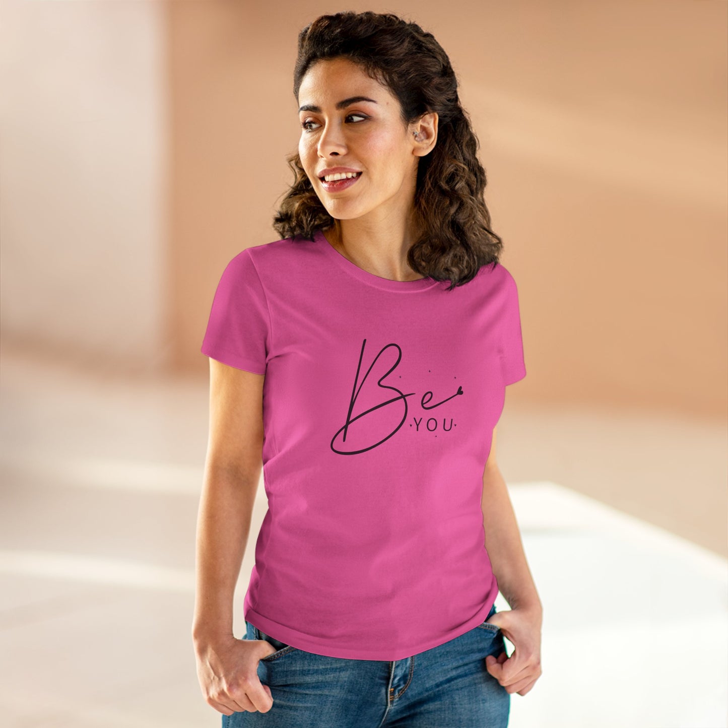 women's midweight cotton tee - be you - simple and powerful self-love quote