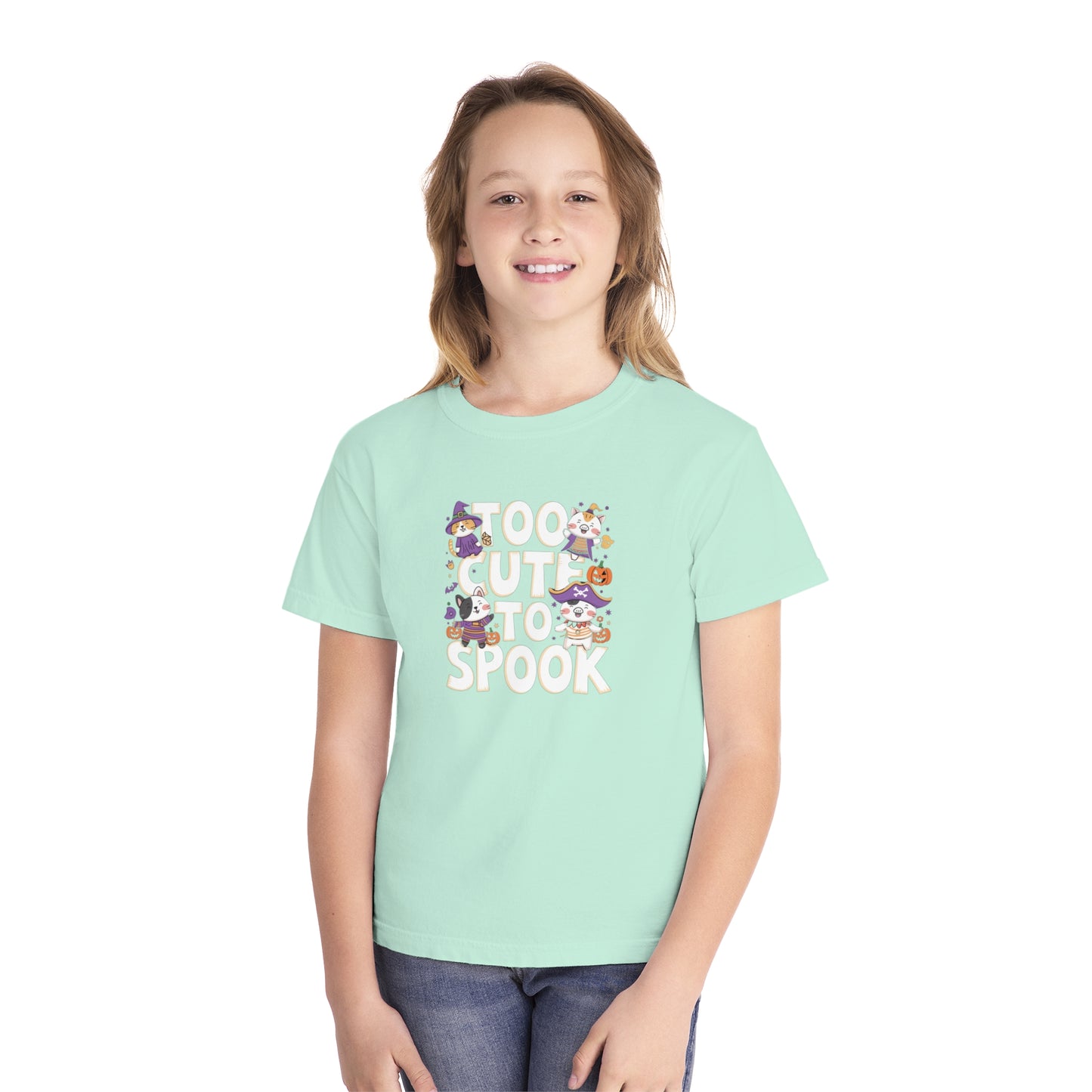 youth t-shirt, youth halloween t-shirt, too cute to spook!