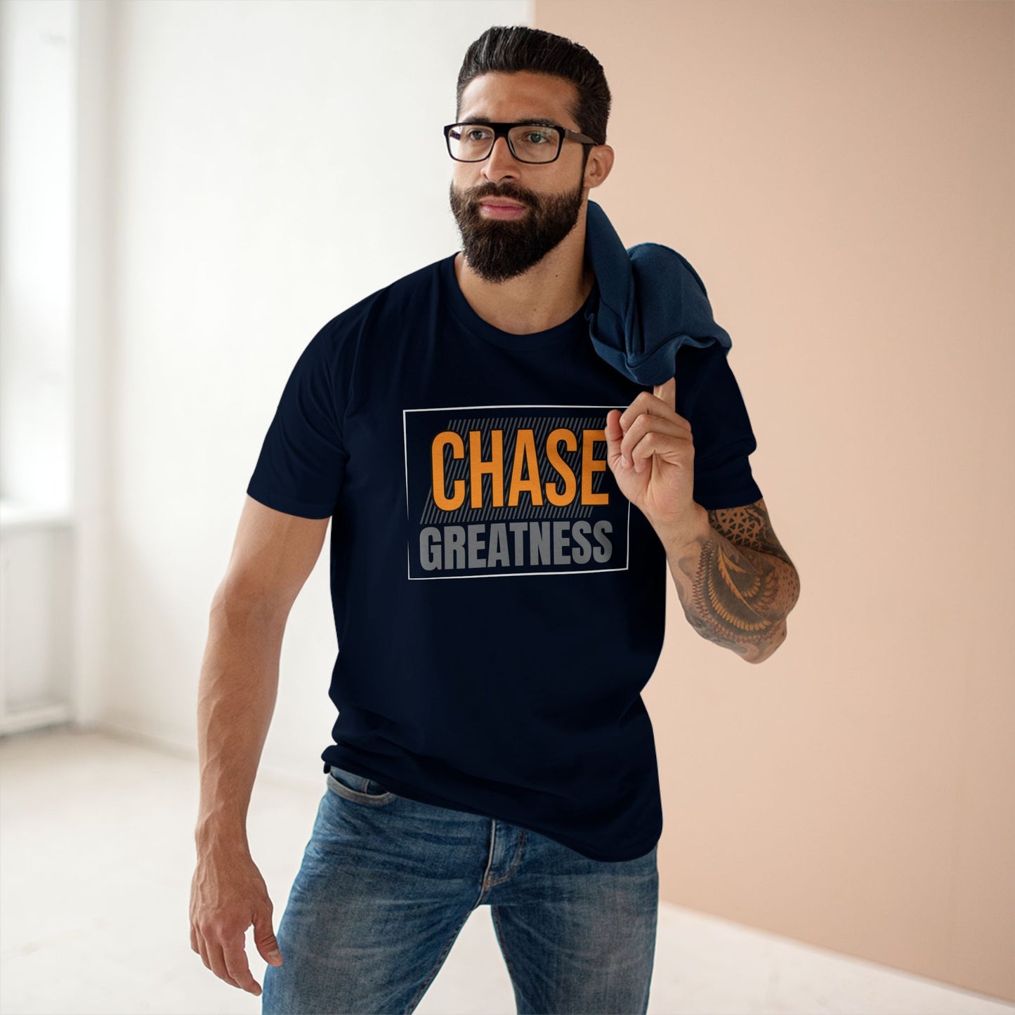 adult staple tee - chase greatness - bold motivation quote