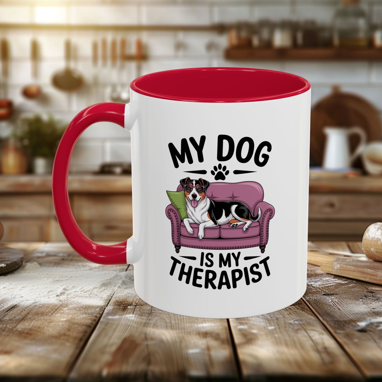 colorful mugs (11oz, 15oz) - my dog is my therapist | funny dog lover gift | cute pet quote design