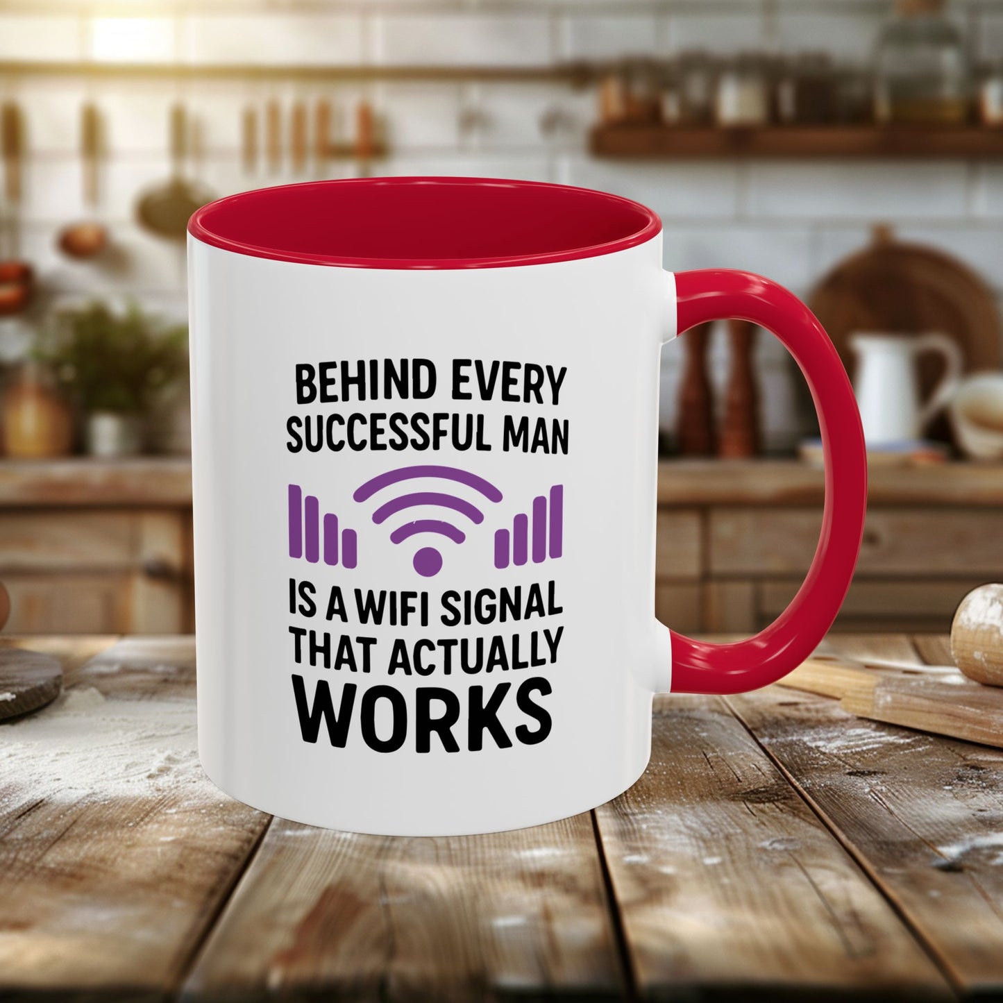 colorful mugs (11oz, 15oz) - behind every successful man is a wifi signal that works